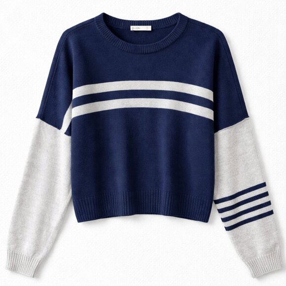 Baldwin BLDWN Women’s Wool Cashmere Preppy Striped Crewneck Sweater M2BSC061001 - Picture 2 of 9